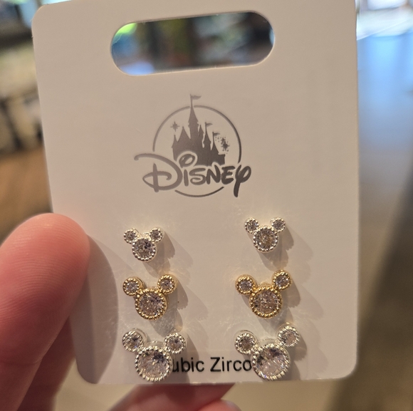 Disney Mickey Mouse Cubic Zirconia Earrings Set - Gold and Silver - Picture 3 of 4